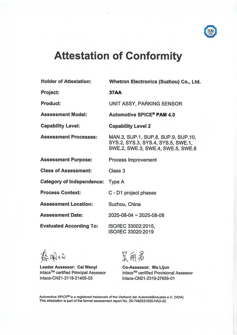 Certificate Sw Aspice Compliance